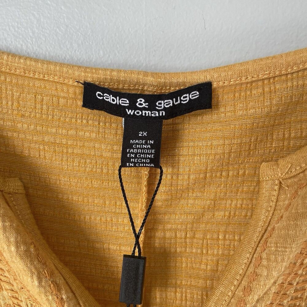 Cable & Gauge Woman Flowy Blouse Top Boho Embroidered Cap Sleeve Yellow Size 3X - Picture 7 of 13